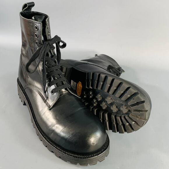 COMME des GARCONS HOMME PLUS Size 10 Black Leather Pull On Military Boots main image 6